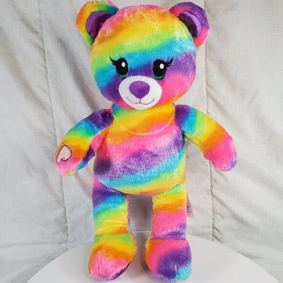 BUILD A BEAR Rainbow Plush Multicolor Stuffed Animal Doll Heart Glitter 16" - Picture 1 of 5